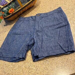 Old Navy Everyday High Rise Shorts Linen Cotton Blend Blue 12